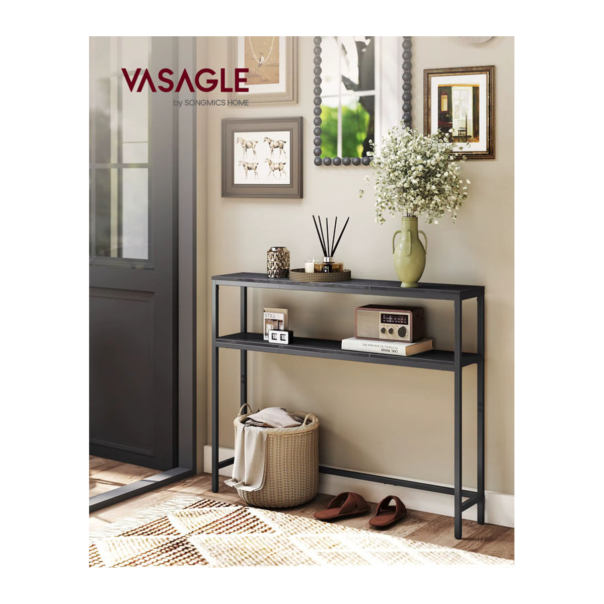 VASAGLE Konsolentisch im Industrial Design mit 2 Ablagen aus Metall, Schwarz/Anthrazit, B/T/H: 100 x 20 x 80 cm - Bild 2