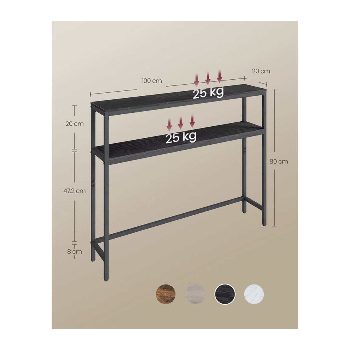 VASAGLE Konsolentisch im Industrial Design mit 2 Ablagen aus Metall, Schwarz/Anthrazit, B/T/H: 100 x 20 x 80 cm - Bild 5