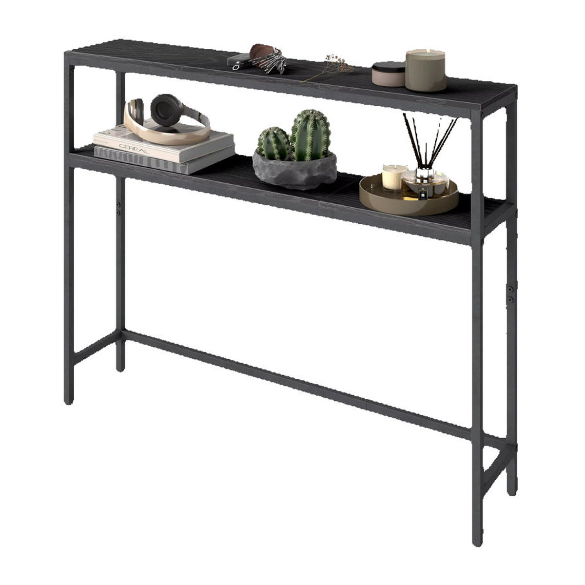 VASAGLE Konsolentisch im Industrial Design mit 2 Ablagen aus Metall, Schwarz/Anthrazit, B/T/H: 100 x 20 x 80 cm - Bild 7