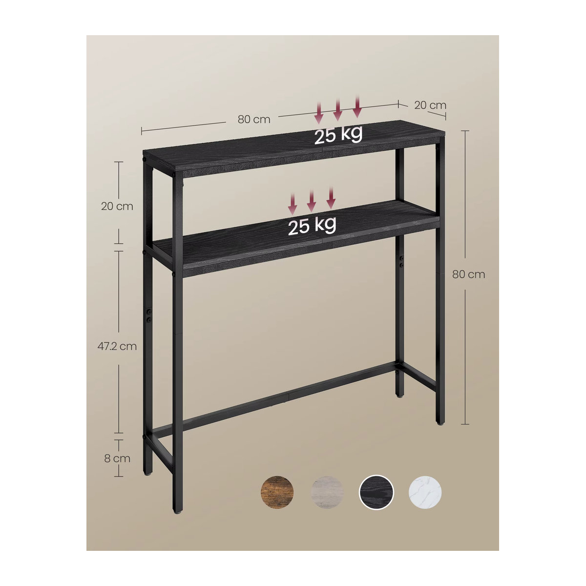 VASAGLE Konsolentisch im Industrial Design mit 2 Ablagen, Schwarz, Rechteckig - Bild 4