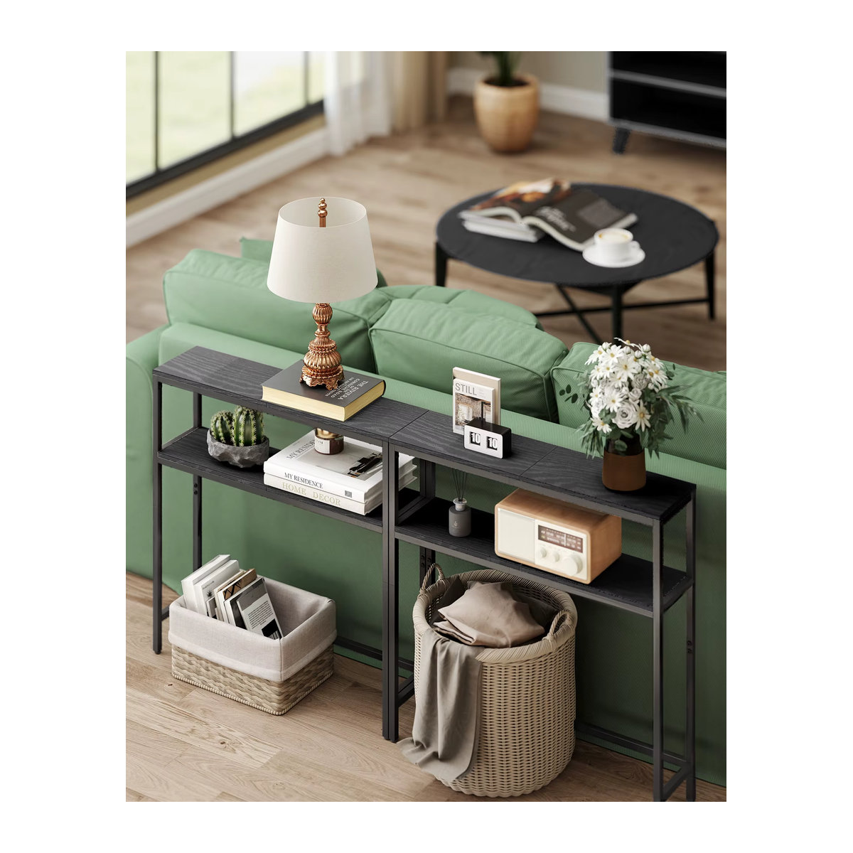 VASAGLE Konsolentisch im Industrial Design mit 2 Ablagen, Schwarz, Rechteckig - Bild 5