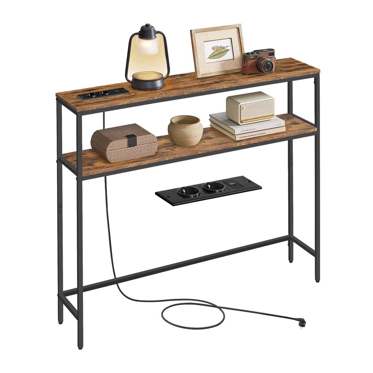 VASAGLE Konsolentisch im Industrial Design mit 2 Ablagen und Ladestation, B/T/H: 100 x 20 x 80 cm - Bild 4