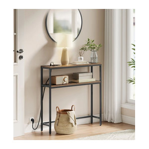 VASAGLE Konsolentisch im Industrial Design, schmaler Flurtisch aus Holzwerkstoff und Metall, Braun/Nussbaum, B/T/H: 80 x 20 x 80 cm