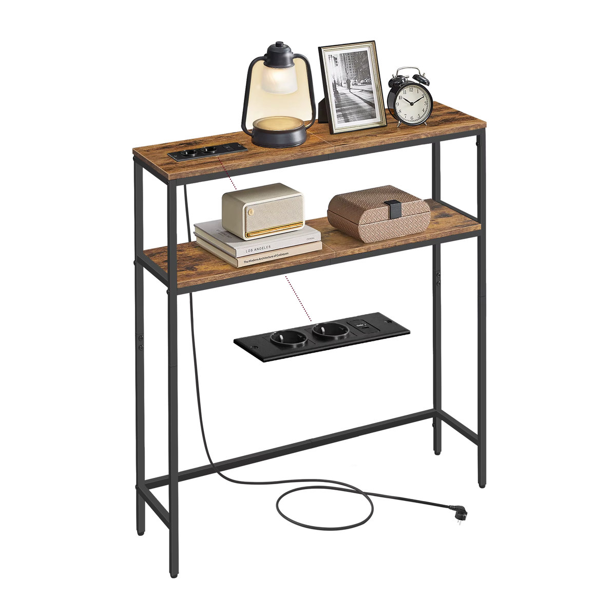 VASAGLE Konsolentisch im Industrial Design, schmaler Flurtisch aus Holzwerkstoff und Metall, Braun/Nussbaum, B/T/H: 80 x 20 x 80 cm - Bild 5