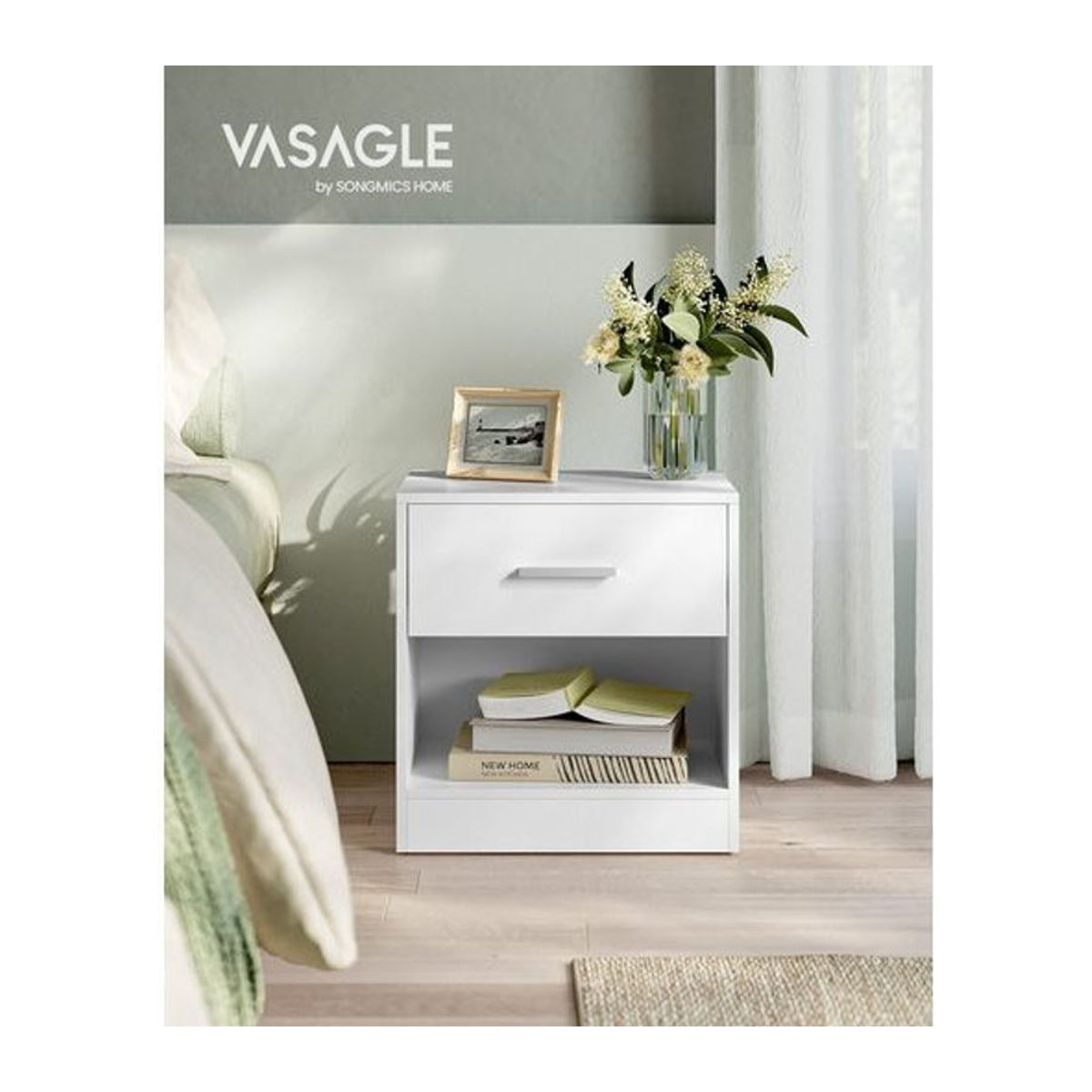 Vasagle Nachtkastchen in Weiß mit einer Schublade und minimalistischem Design, B/T/H: 28 x 39 x 41 cm - Bild 1