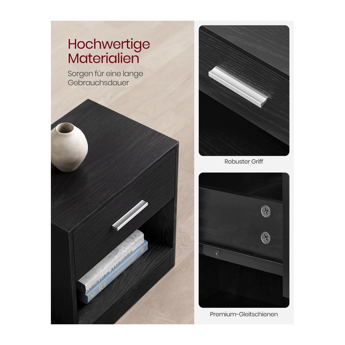 VASAGLE Nachttisch und Beistelltisch in Schwarz mit Schublade und offenem Fach im modernen Design - Bild 3