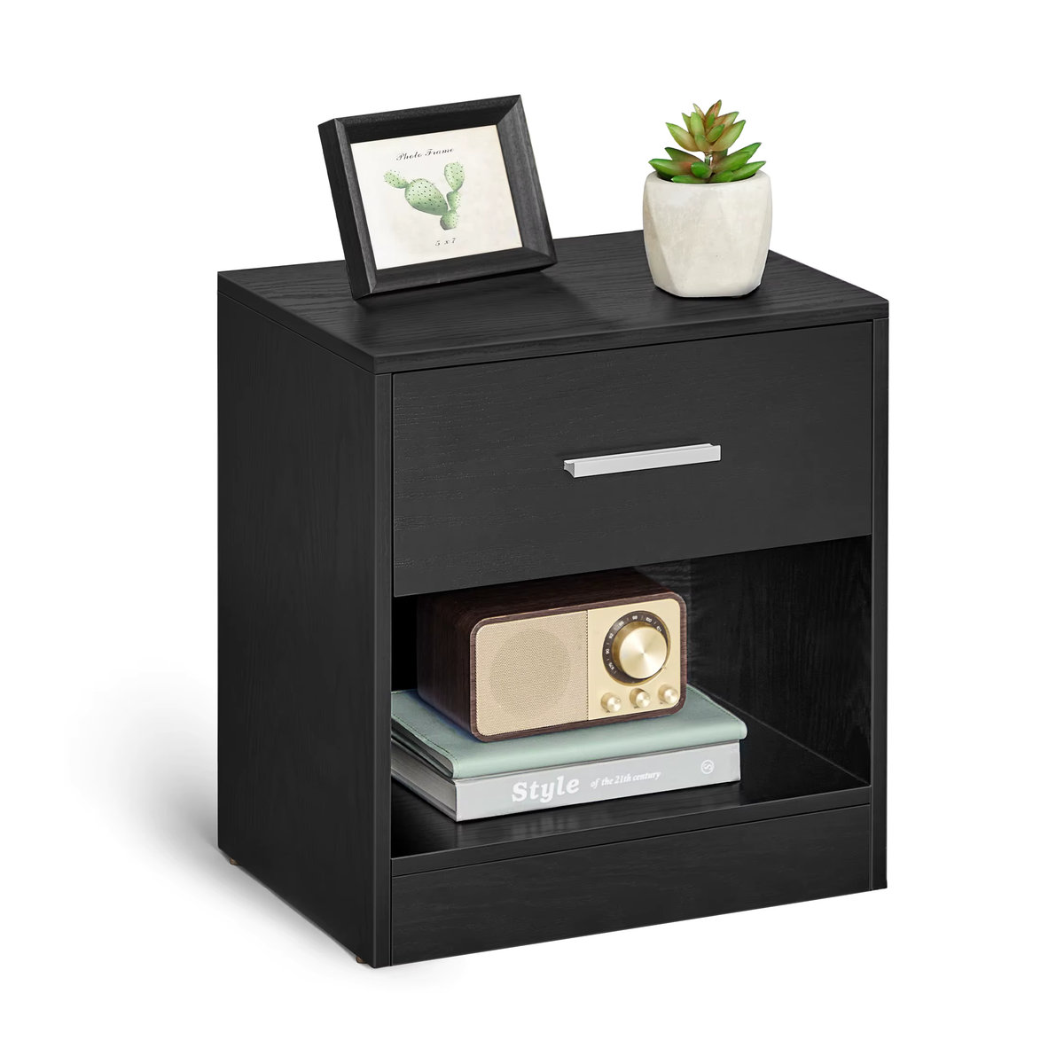 VASAGLE Nachttisch und Beistelltisch in Schwarz mit Schublade und offenem Fach im modernen Design - Bild 5