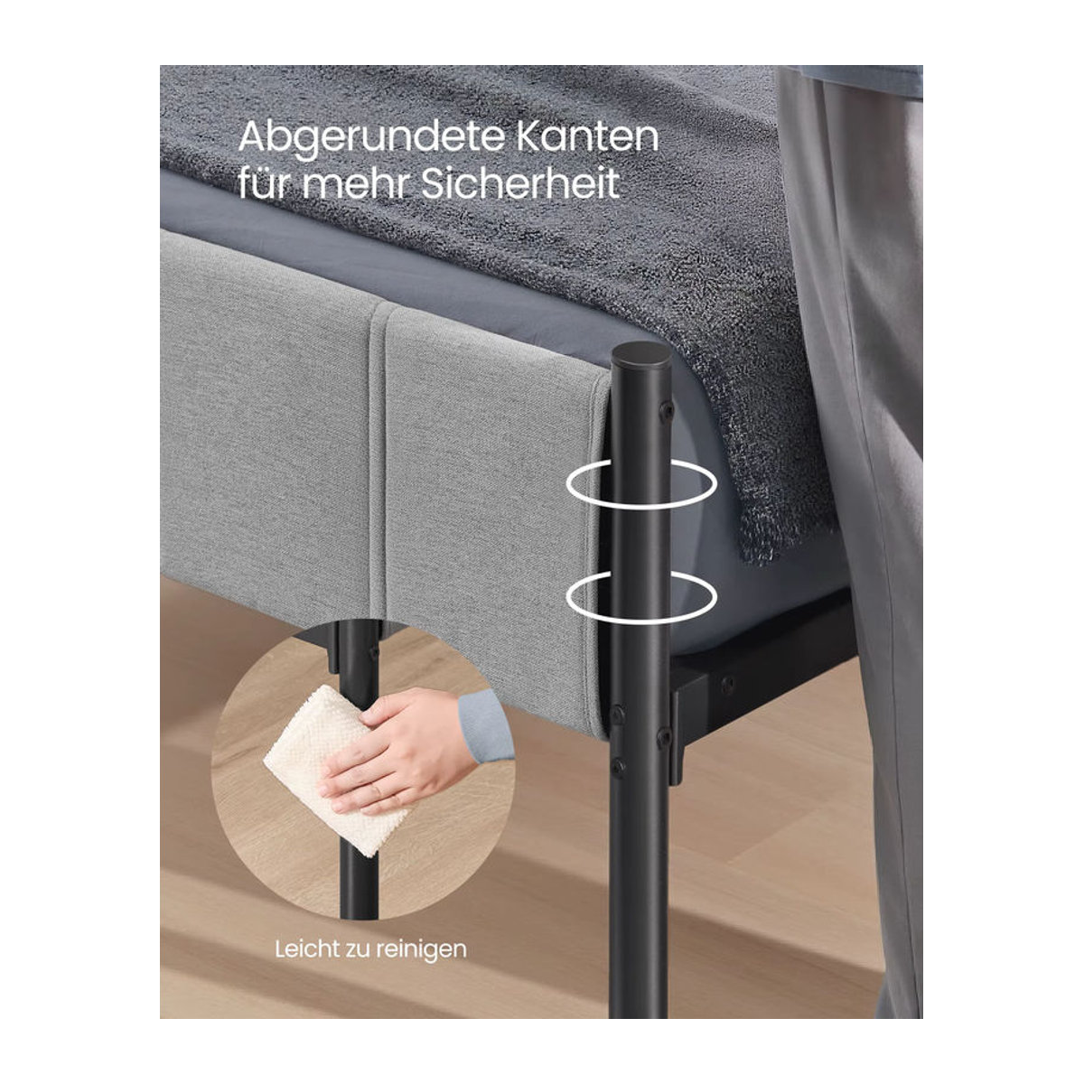 VASAGLE Polsterbett in Grau mit gepolstertem Kopfteil aus Stahl, Modernes Bettgestell B: 160 cm x T: 200 cm x H: 160 cm - Bild 3