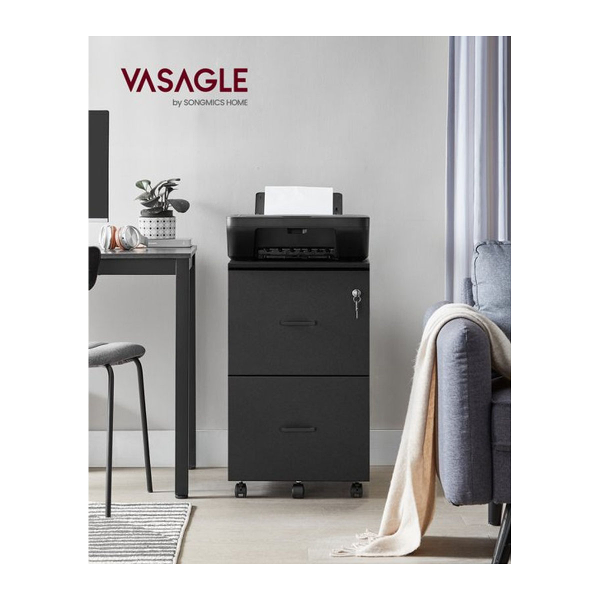 VASAGLE Rollcontainer mit Schloss und Schubladen als abschließbarer Aktenschrank in Weiß oder Schwarz im modernen Design - Bild 1