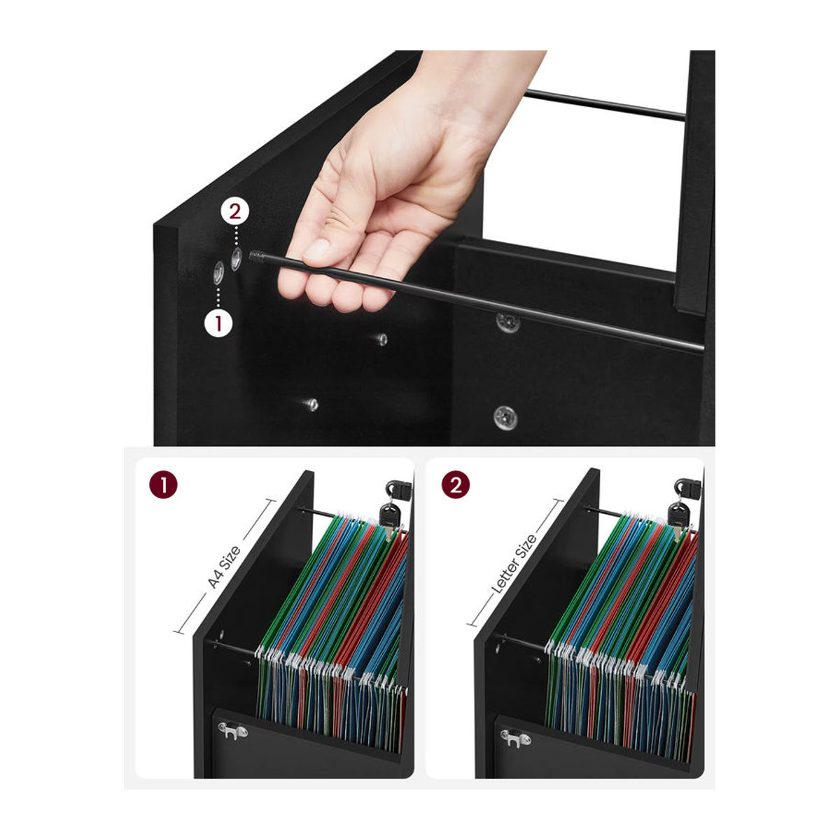 VASAGLE Rollcontainer mit Schloss und Schubladen als abschließbarer Aktenschrank in Weiß oder Schwarz im modernen Design - Bild 2