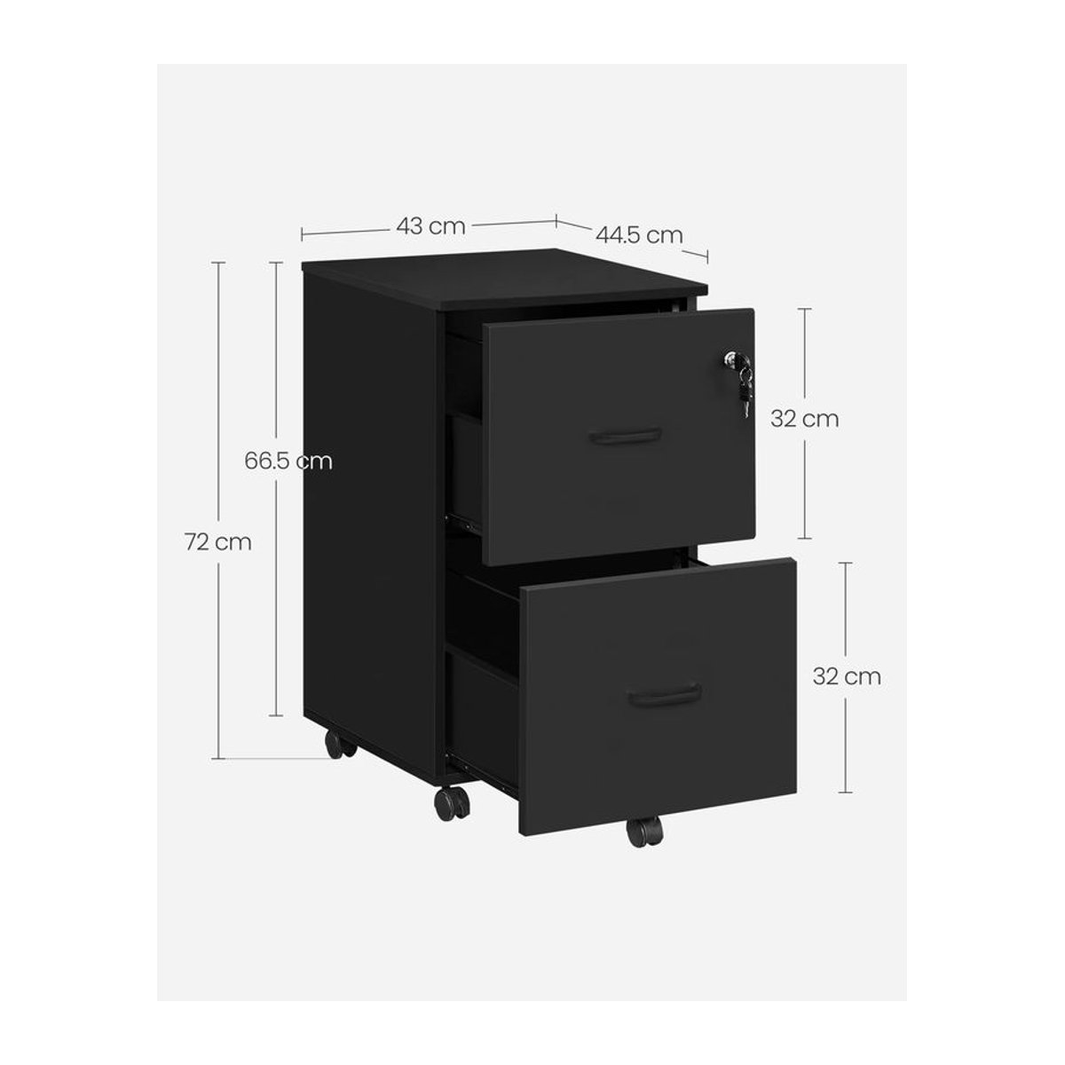 VASAGLE Rollcontainer mit Schloss und Schubladen als abschließbarer Aktenschrank in Weiß oder Schwarz im modernen Design - Bild 3