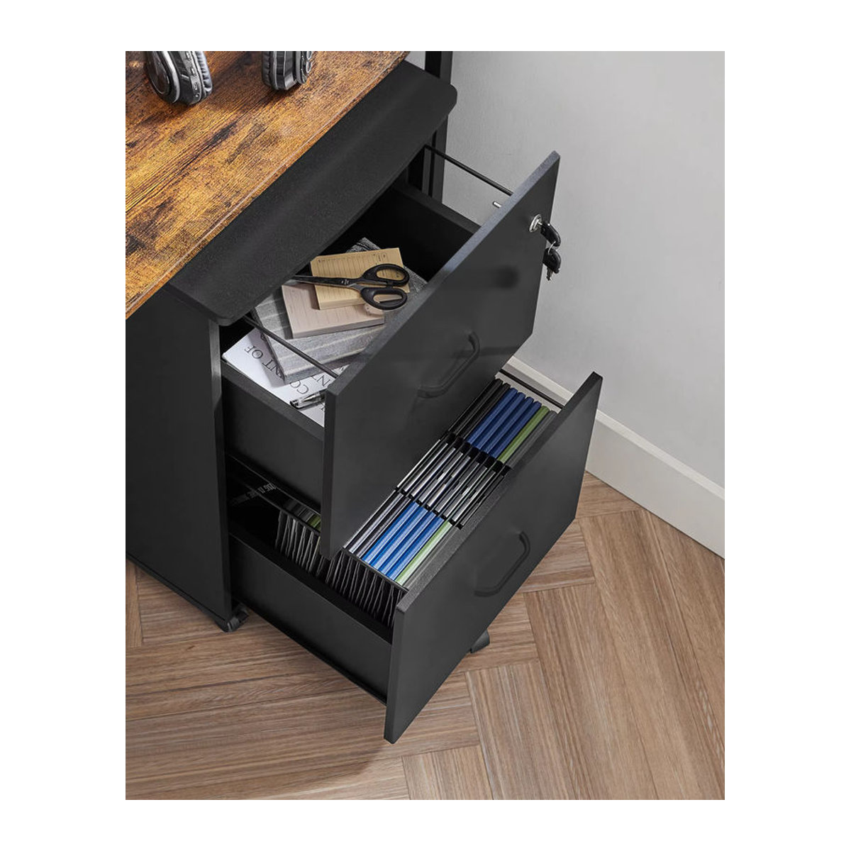 VASAGLE Rollcontainer mit Schloss und Schubladen als abschließbarer Aktenschrank in Weiß oder Schwarz im modernen Design - Bild 4