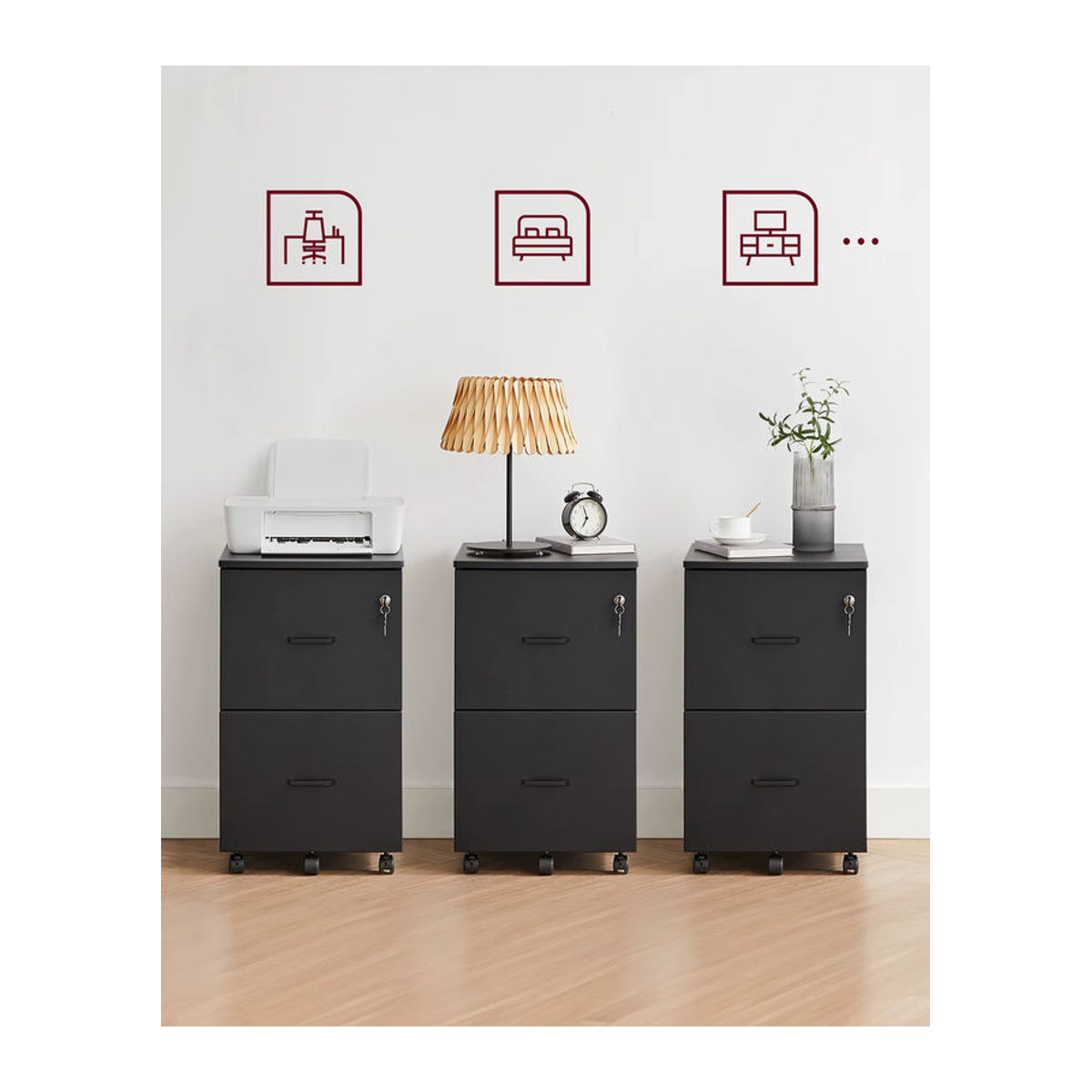 VASAGLE Rollcontainer mit Schloss und Schubladen als abschließbarer Aktenschrank in Weiß oder Schwarz im modernen Design - Bild 5