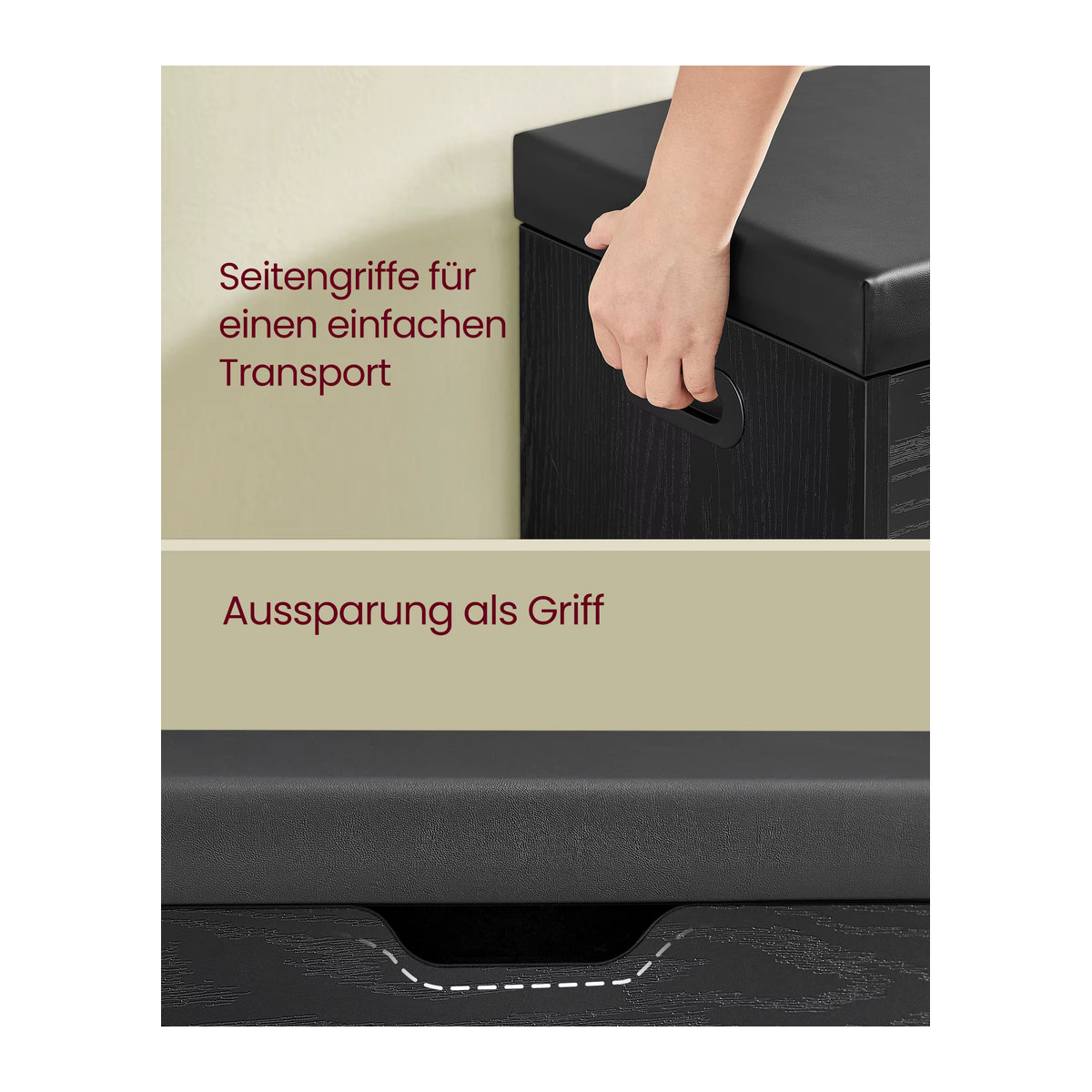 VASAGLE Schuhbank mit gepolsterter Sitzfläche aus Kunstleder und Stauraum für Flur und Wohnzimmer, Schwarz oder Weiß - Bild 4