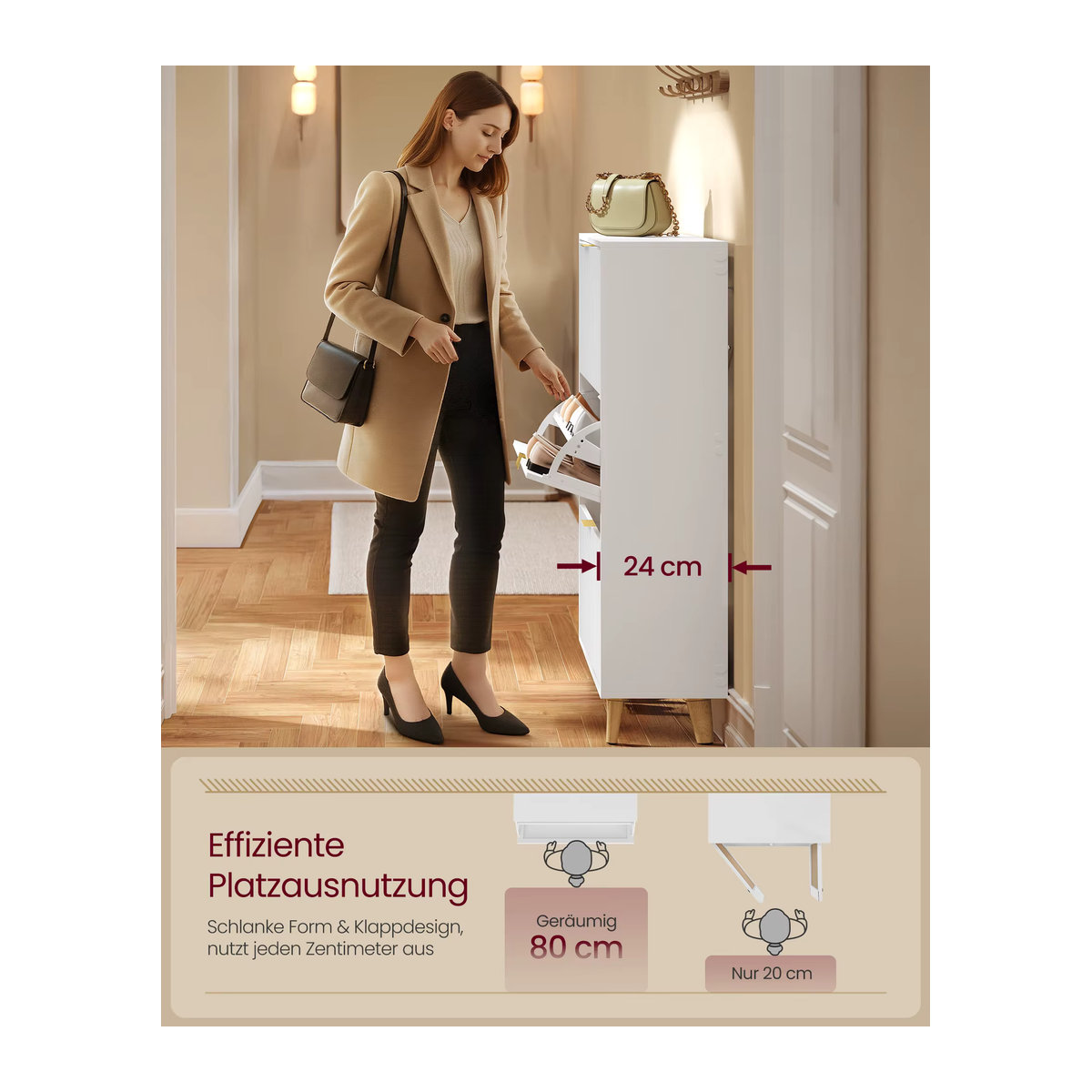VASAGLE Schuhkipper in Weiß mit 3 Klappen im Mid Century Modern Design für Flur und Eingangsbereich - Bild 2