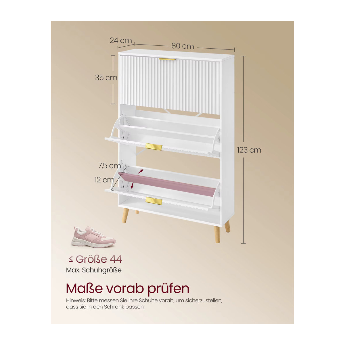 VASAGLE Schuhkipper in Weiß mit 3 Klappen im Mid Century Modern Design für Flur und Eingangsbereich - Bild 4