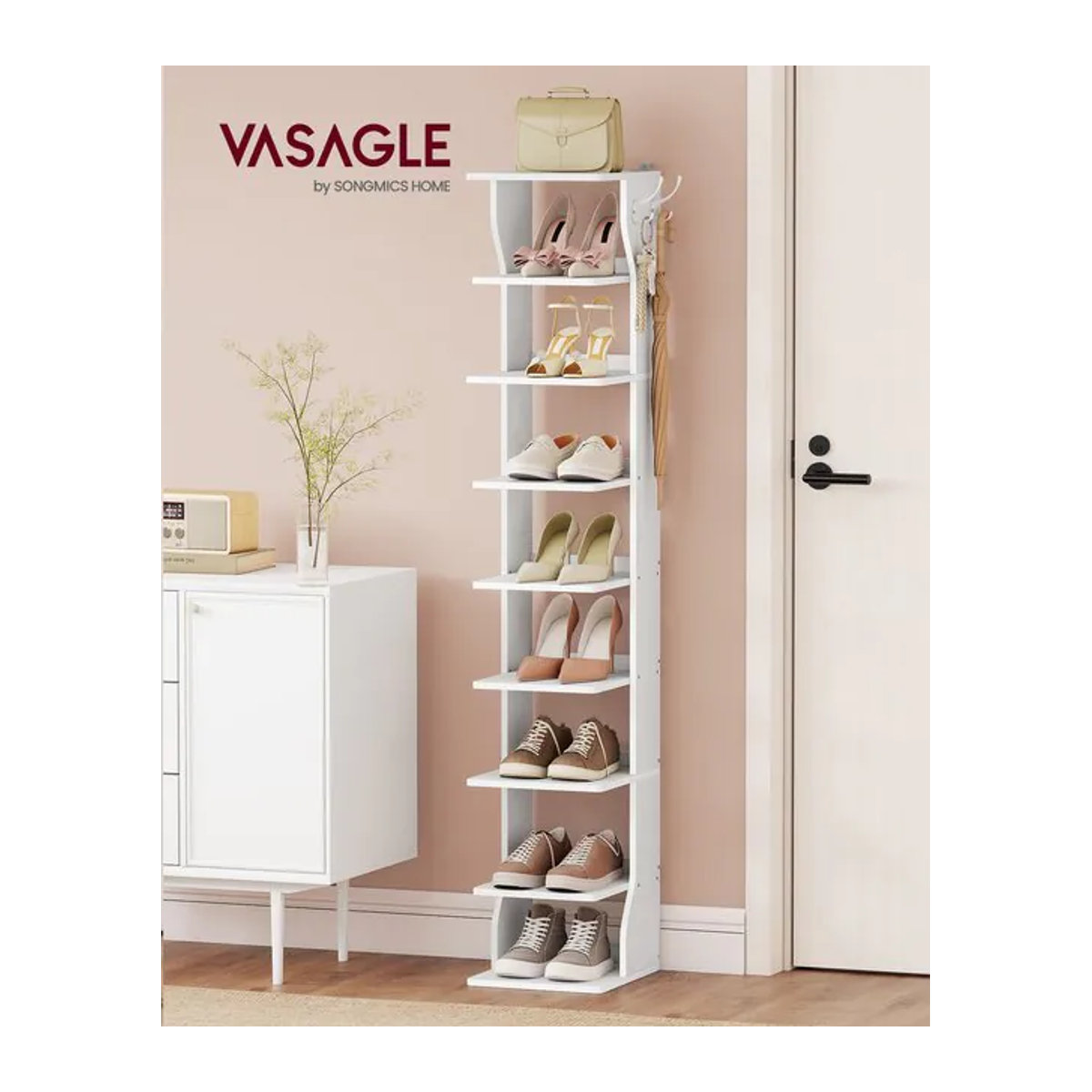 VASAGLE Schuhregal schmal in Weiß mit 9 Ebenen als platzsparendes Standregal für den Eingangsbereich - Bild 1