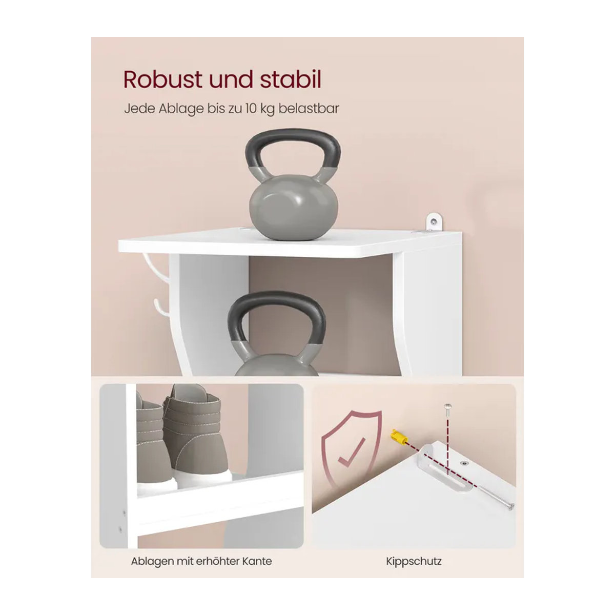 VASAGLE Schuhregal schmal in Weiß mit 9 Ebenen als platzsparendes Standregal für den Eingangsbereich - Bild 3