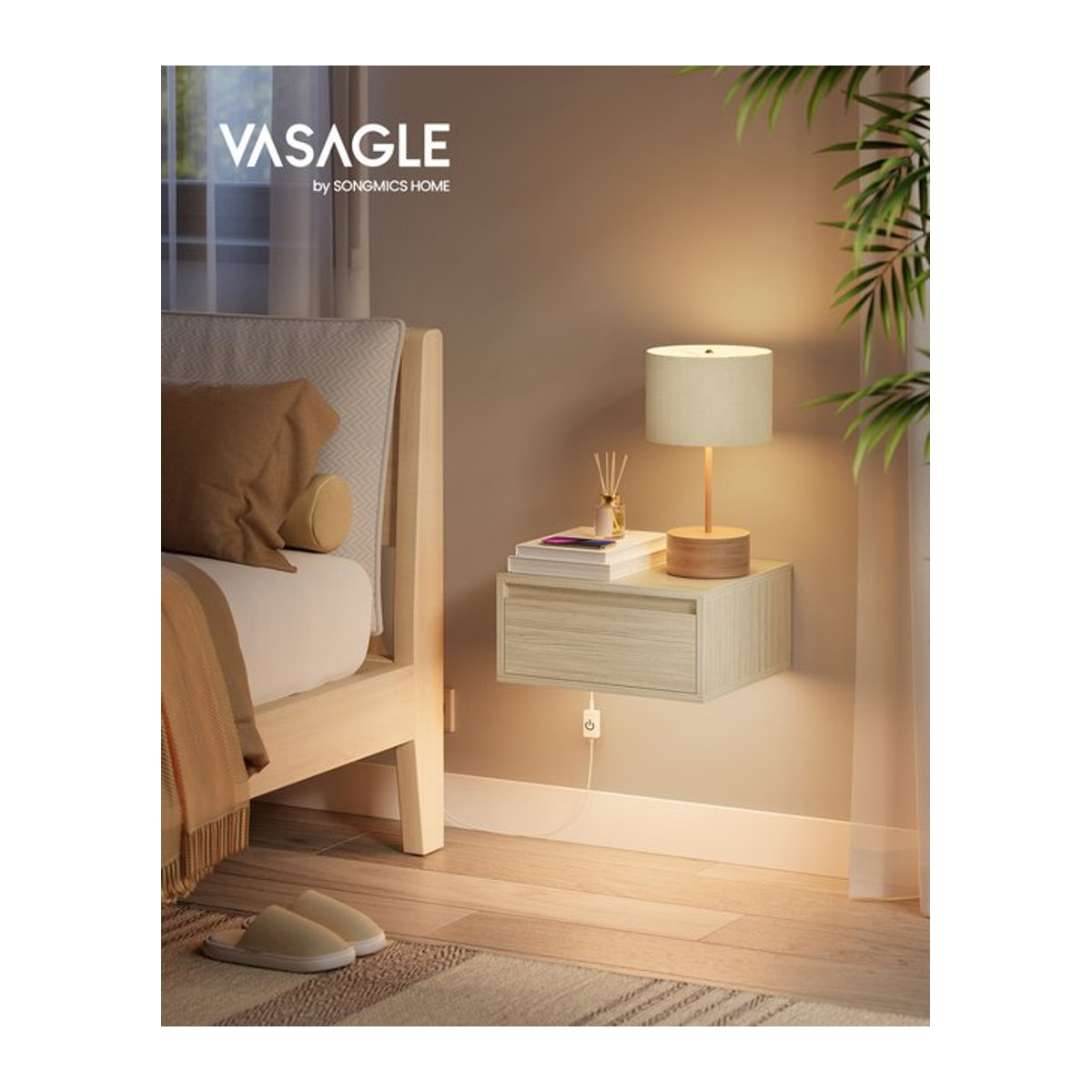 VASAGLE Schwebender Nachttisch in Schwarz mit 3 Lichtfarben und Schublade im modernen Design - Bild 1