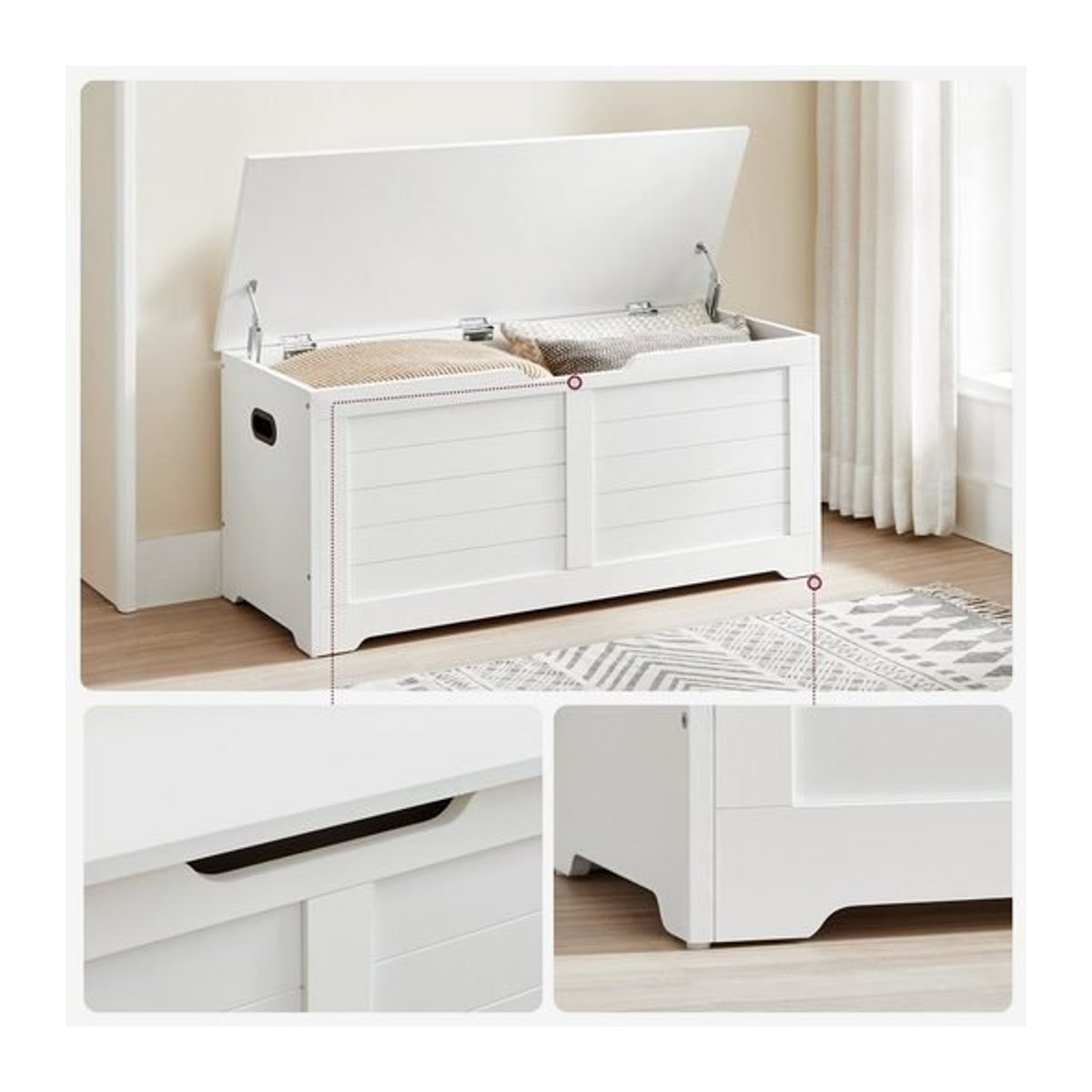 VASAGLE Sitzbank als Spielzeugtruhe im Landhausstil, Farbe: Weiß, B/T/H: 80 x 40 x 46 cm oder 100 x 40 x 46 cm - Bild 1