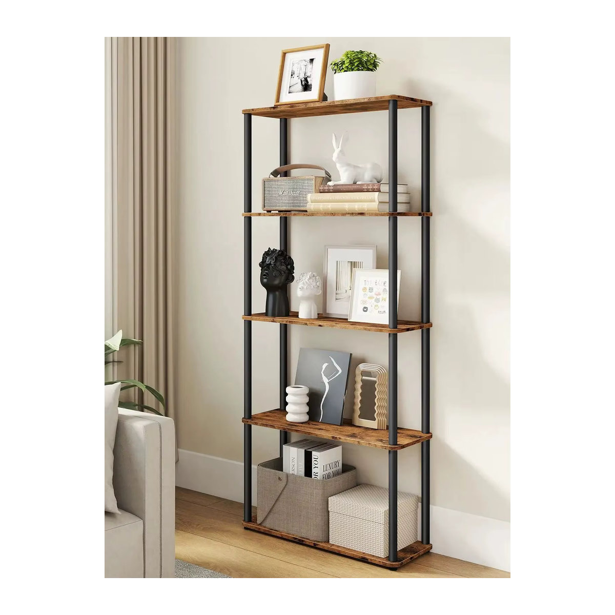 VASAGLE Standregal im Industrial Design mit 5 Ebenen, braun-schwarz, B/T/H: 60 x 23,8 x 139 cm - Bild 5