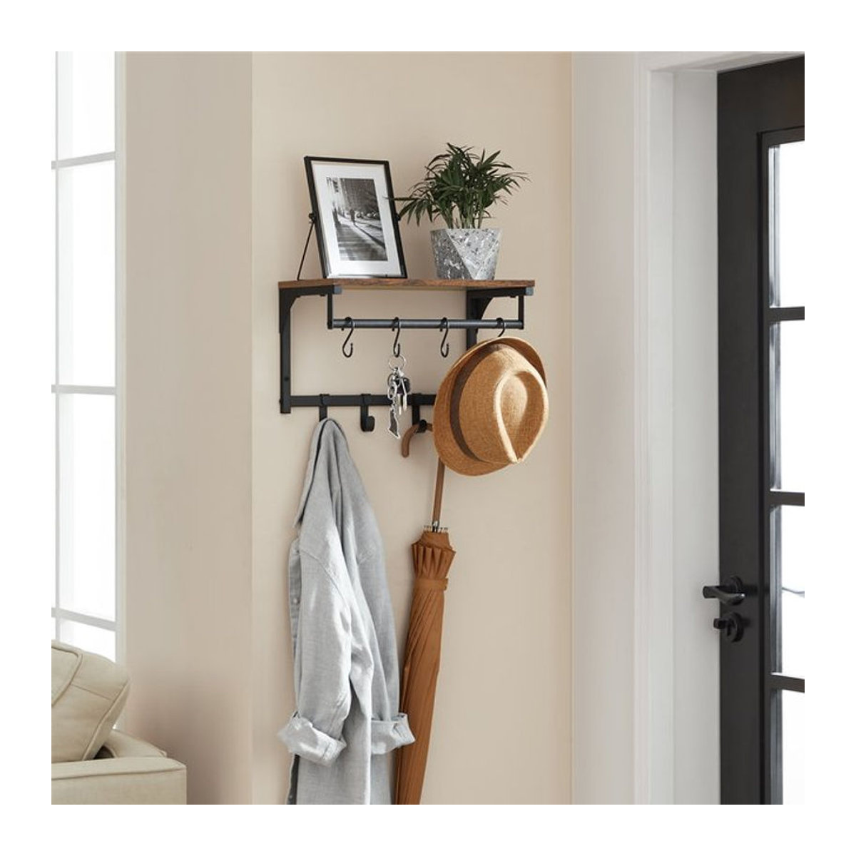 Vasagle Wandgarderobe Industrial Braun mit 8 Haken, B: 40 cm, T: 24 cm, H: 24 cm - Bild 1