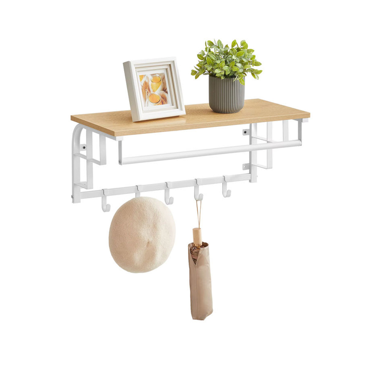 VASAGLE Wandgarderobe mit Ablage und 5 abnehmbaren Haken in Skandinavischem Design für den Flur - Bild 2