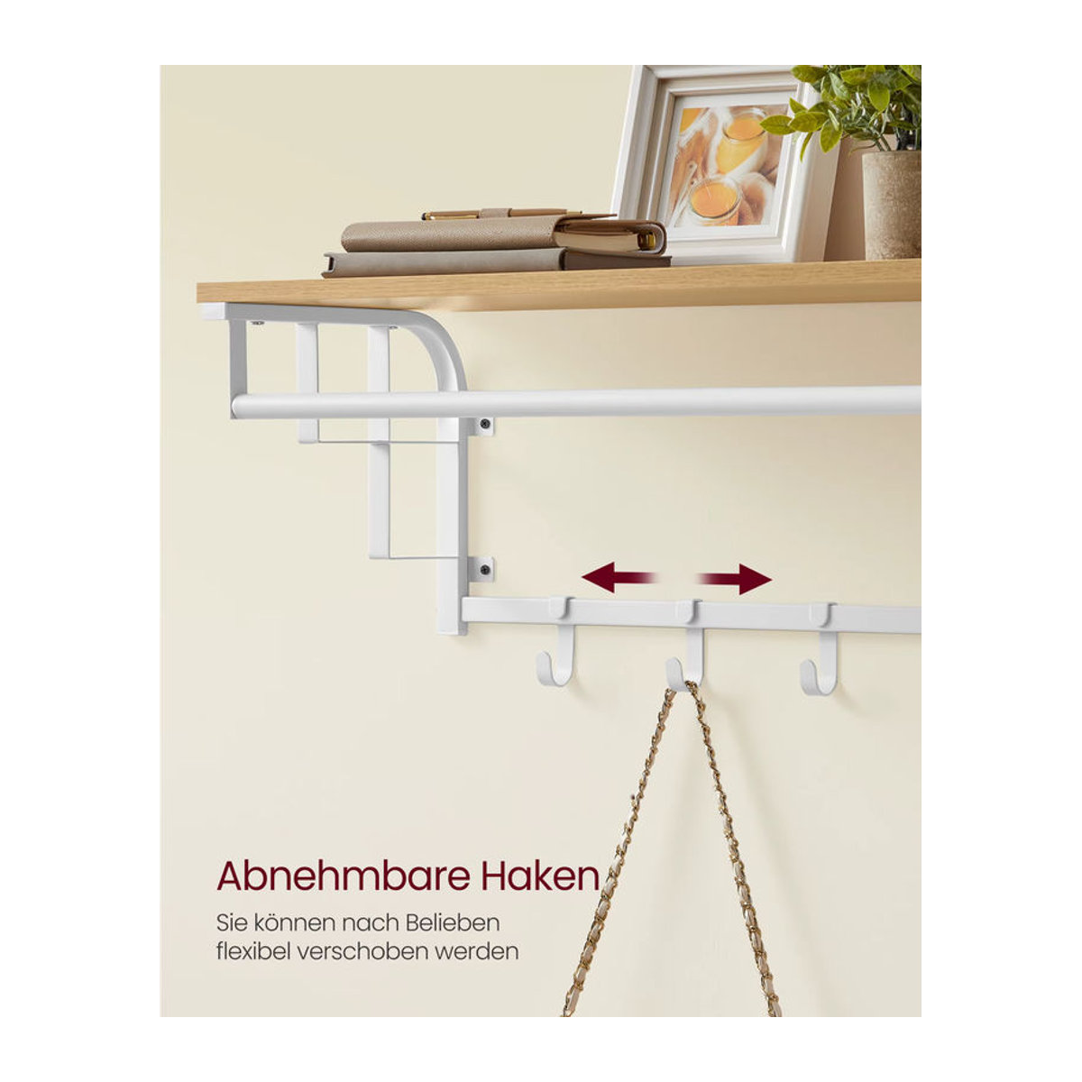 VASAGLE Wandgarderobe mit Ablage und 5 abnehmbaren Haken in Skandinavischem Design für den Flur - Bild 3
