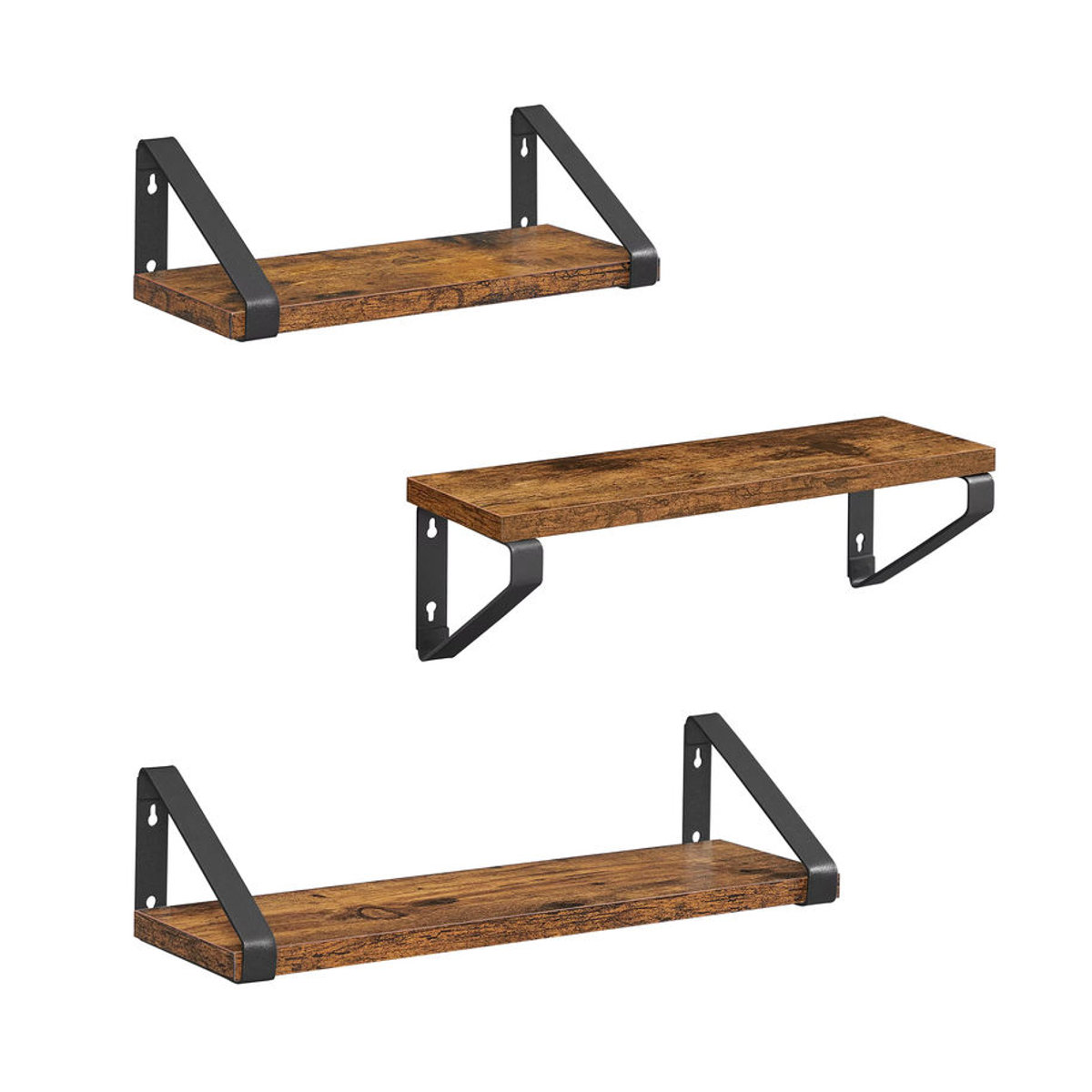 VASAGLE Wandregal im Industrial Design aus Holzwerkstoff, 3er Set, Weiß und Braun - Bild 3