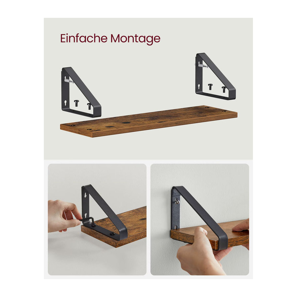 VASAGLE Wandregal im Industrial Design aus Holzwerkstoff, 3er Set, Weiß und Braun - Bild 5