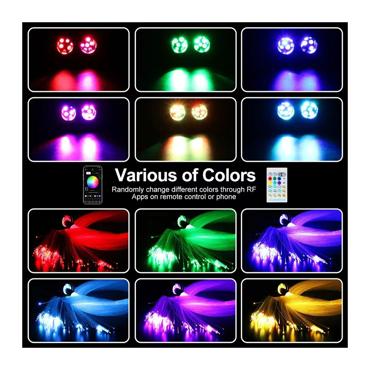 VASTFIRE 32W RGBW LED Glasfaser Sternenhimmel Deckenleuchte Kit mit Doppelkopf und Bluetooth-Steuerung in Bunt - Bild 2
