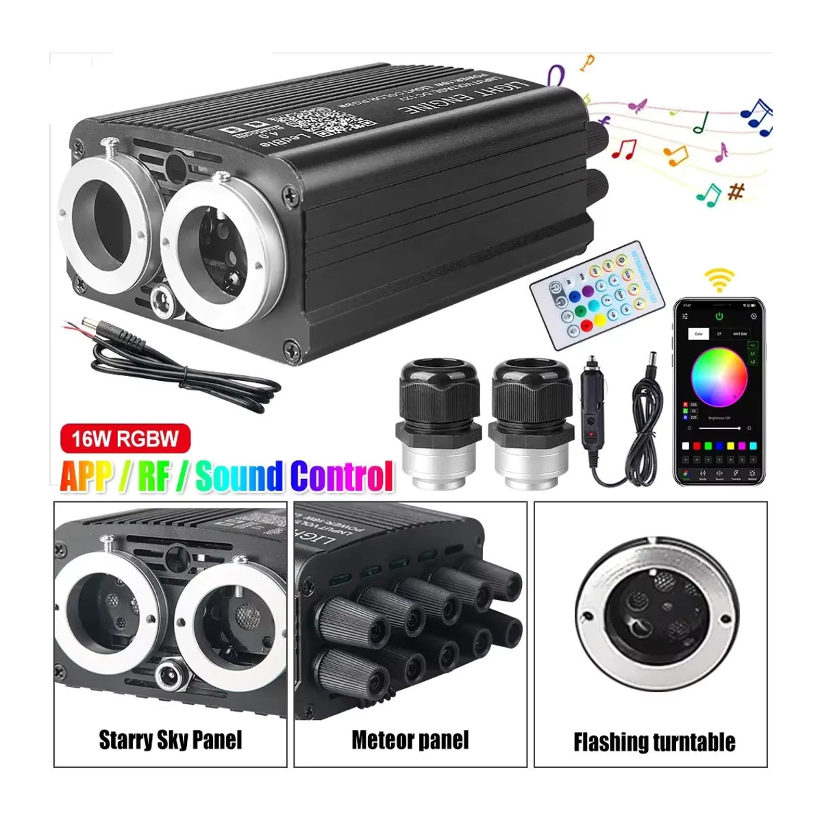 VASTFIRE 32W RGBW LED Glasfaser Sternenhimmel Deckenleuchte Kit mit Doppelkopf und Bluetooth-Steuerung in Bunt - Bild 3