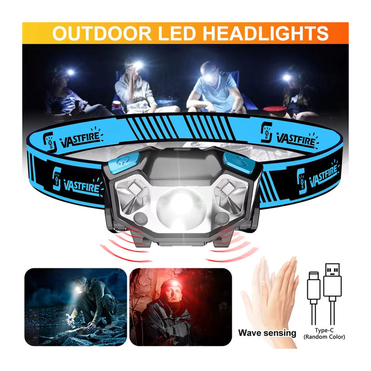 VASTFIRE LED-Scheinwerfer mit Bewegungsmelder und ultrahellem weißem sowie rotem Licht für Camping, Angeln und Outdoor - Bild 2