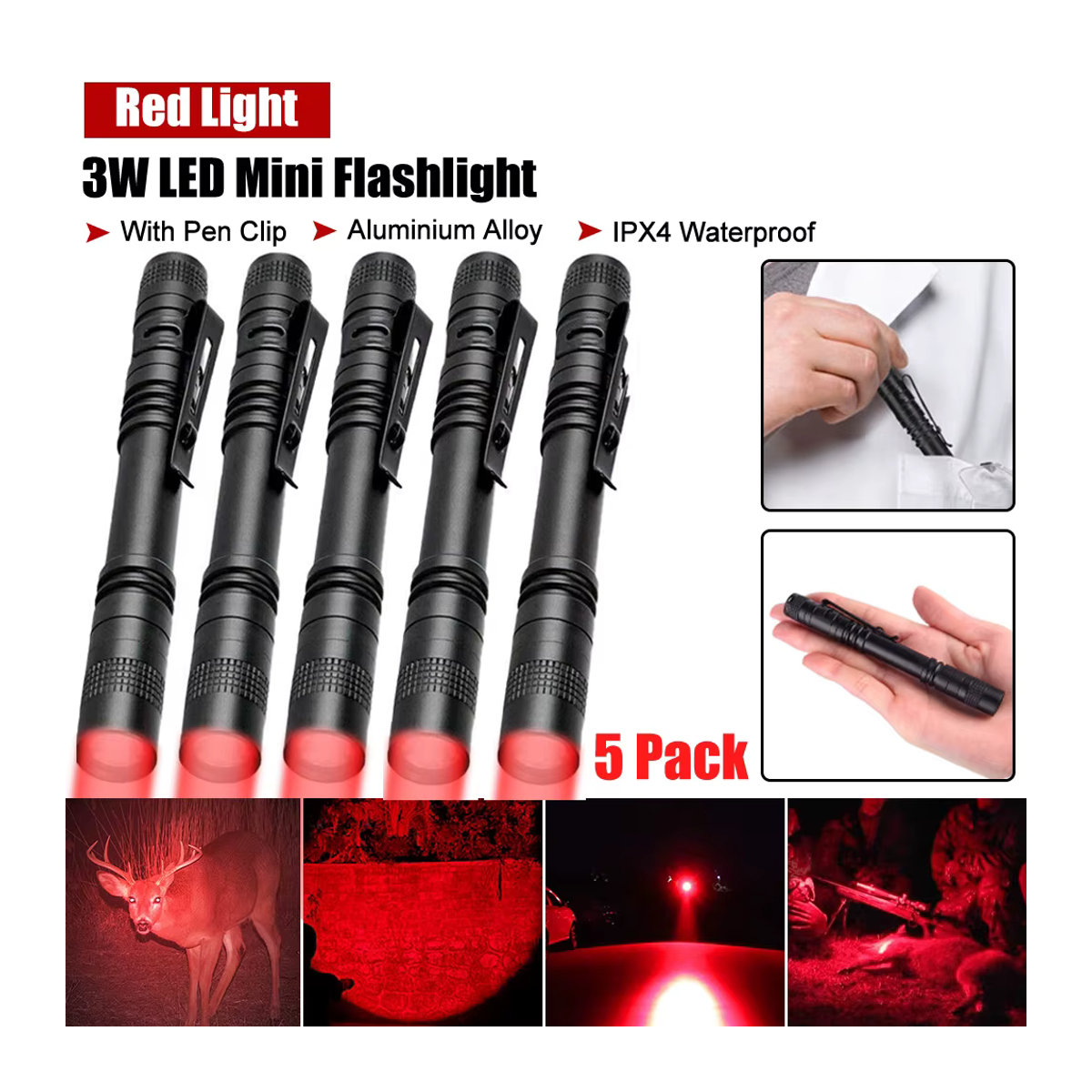 VASTFIRE Mini-LED-Stiftleuchte mit rotem Licht für Camping und Outdoor - Bild 2