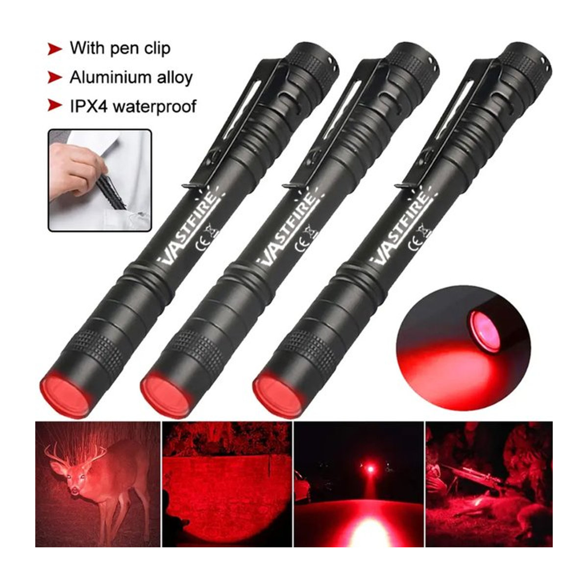 VASTFIRE Mini-Stiftleuchte mit Clip und UV-Licht Rot Weiß 395 nm für Haustiere und Gelderkennung - Bild 1