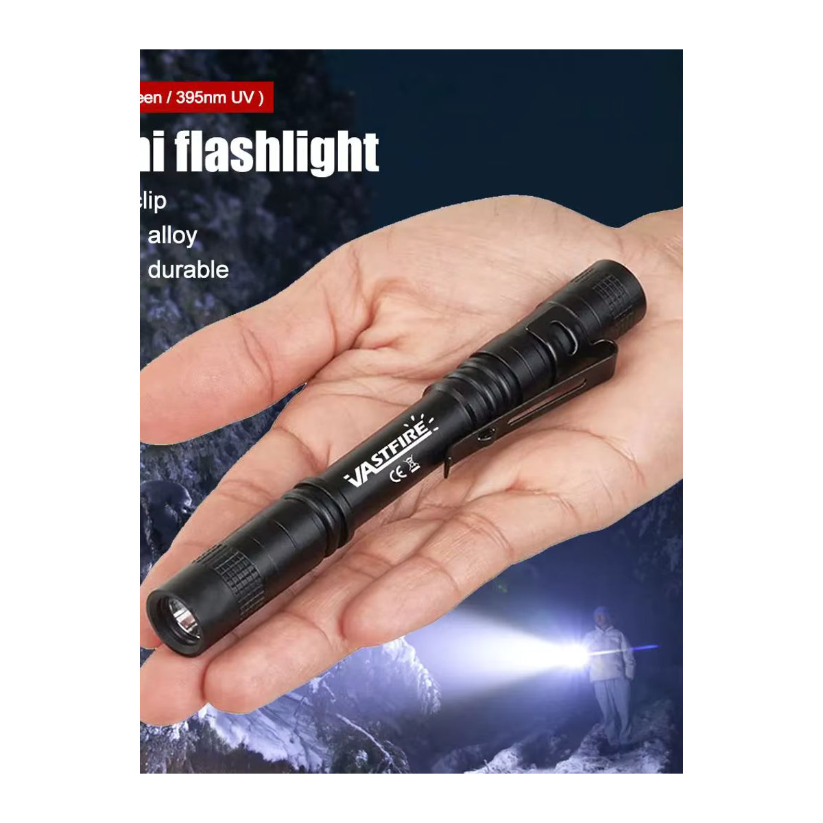 VASTFIRE Mini-Stiftleuchte mit Clip und UV-Licht Rot Weiß 395 nm für Haustiere und Gelderkennung - Bild 6