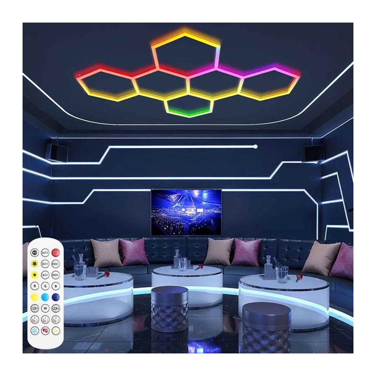 VASTFIRE RGB Waben-Deckenleuchte in sechseckiger Form mit mehrfarbiger Einstellung für moderne Beleuchtung - Bild 1