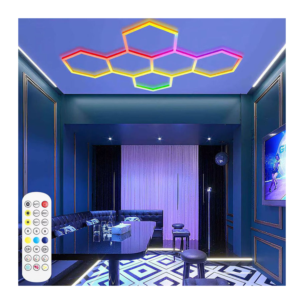 VASTFIRE RGB Waben-Deckenleuchte in sechseckiger Form mit mehrfarbiger Einstellung für moderne Beleuchtung - Bild 2