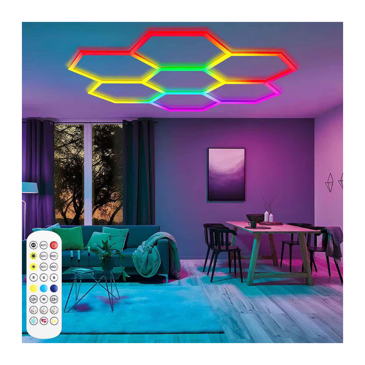 VASTFIRE RGB Waben-Deckenleuchte in sechseckiger Form mit mehrfarbiger Einstellung für moderne Beleuchtung - Bild 4