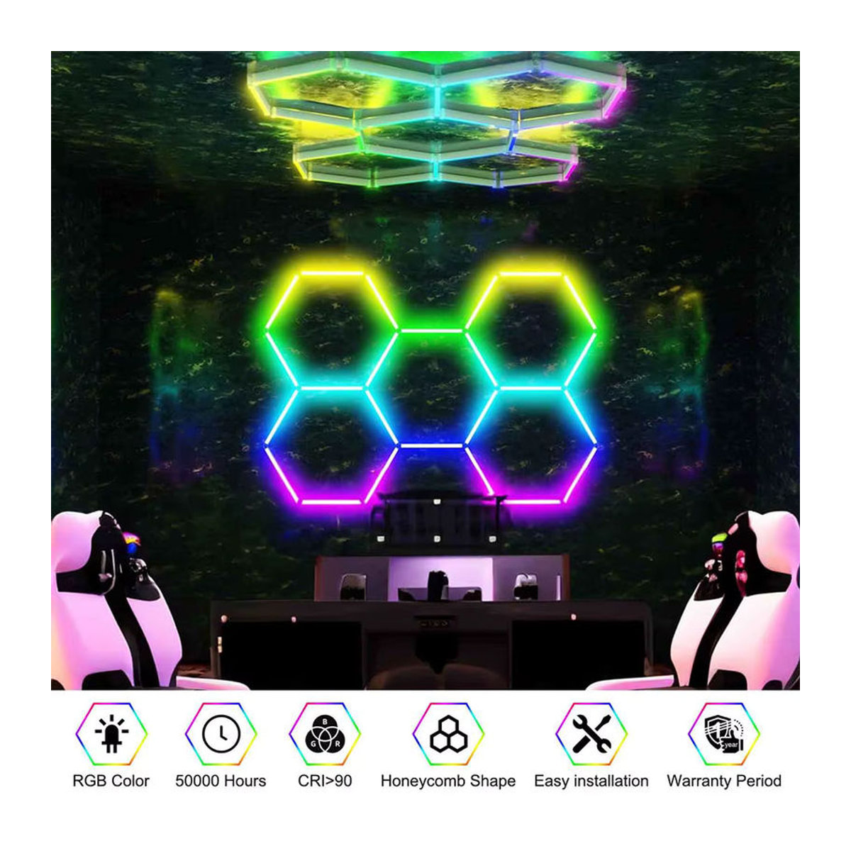 VASTFIRE RGB Waben-Deckenleuchte in sechseckiger Form mit mehrfarbiger Einstellung für moderne Beleuchtung - Bild 5