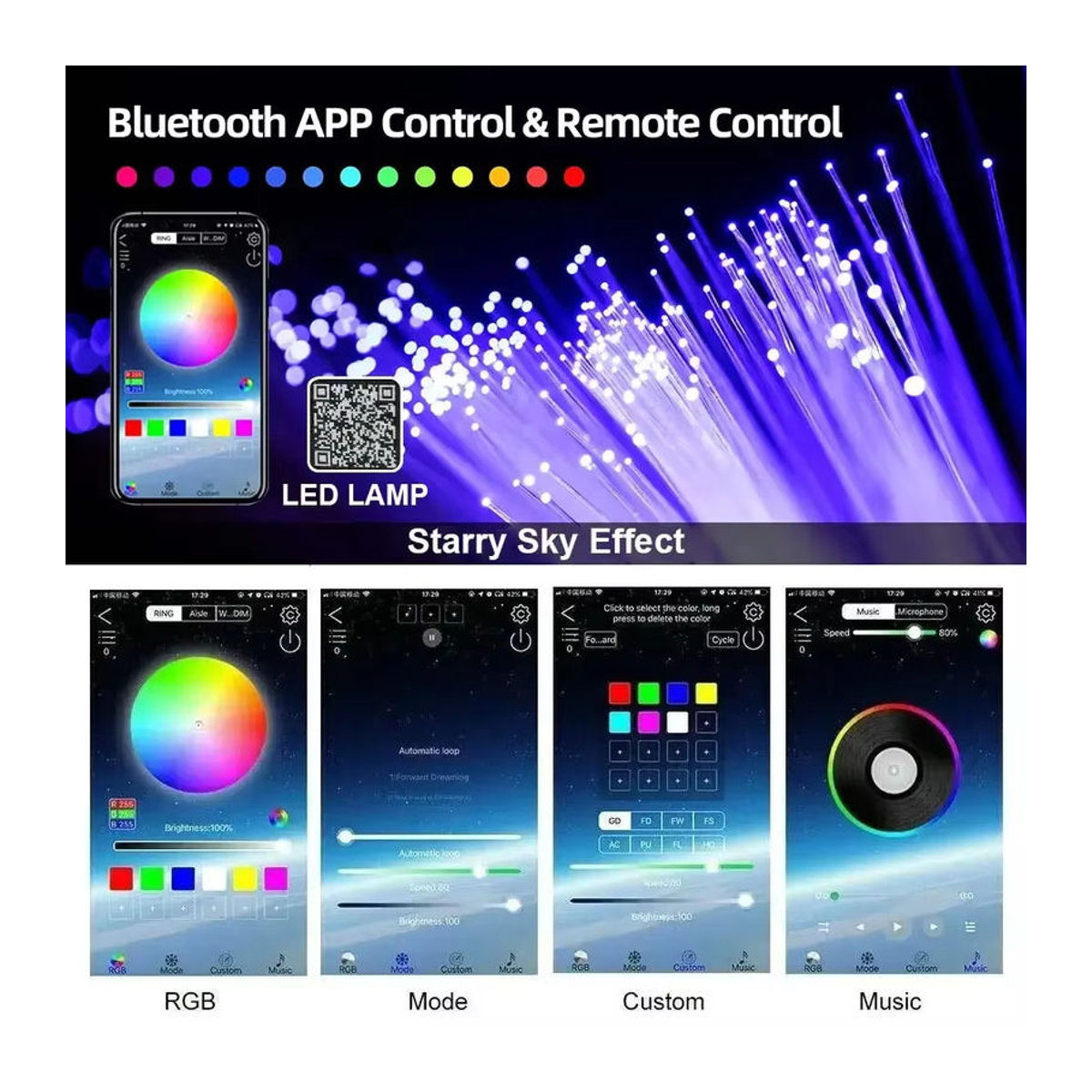 VASTFIRE Sternenhimmel Lichtset mit Glasfaser für Auto und Zuhause, Bunt, Steuerung per App und Fernbedienung mit Musikfunktion - Bild 1