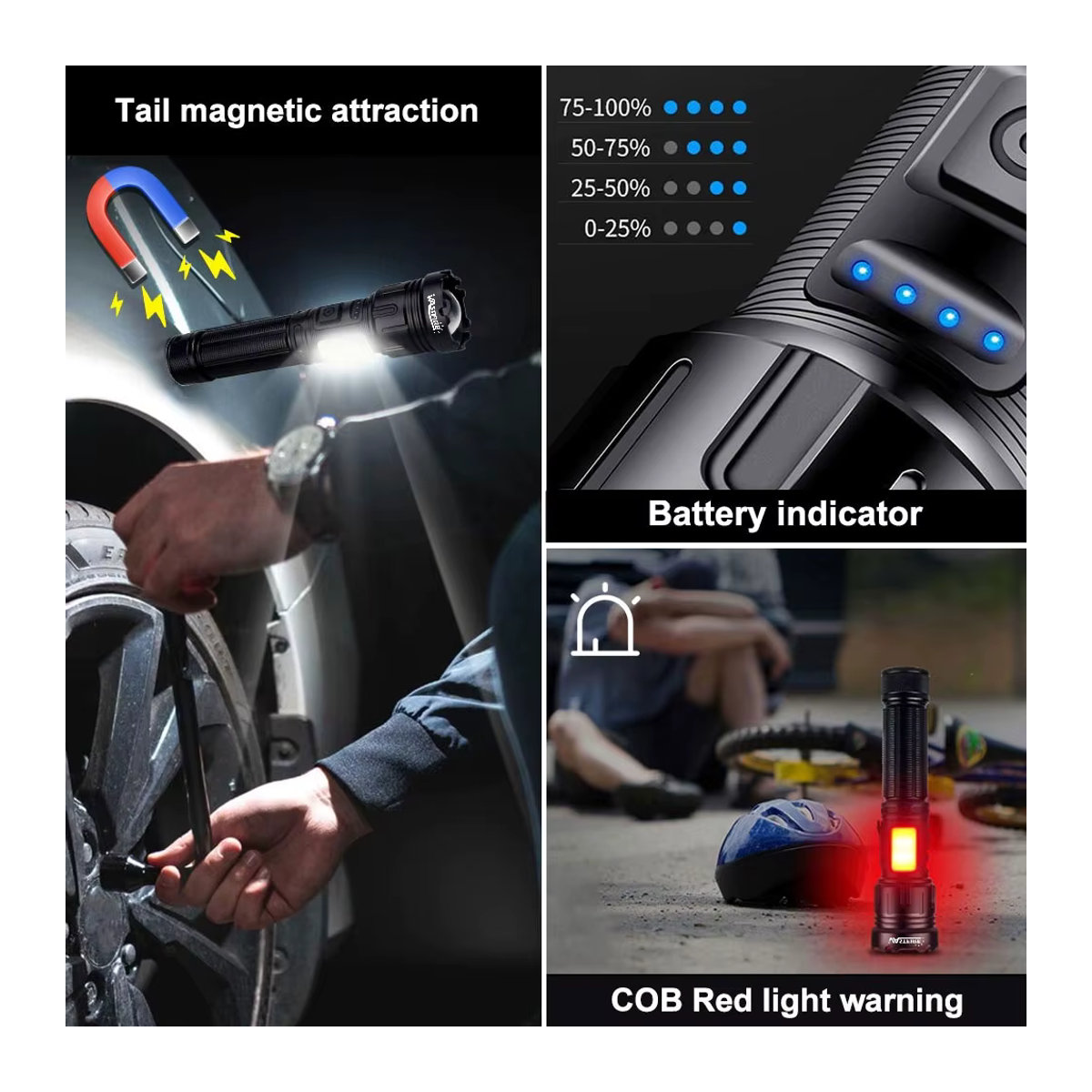 VASTFIRE Taktische Typ-C LED und UV Taschenlampe, wiederaufladbare superhelle Campinglampe - Bild 4