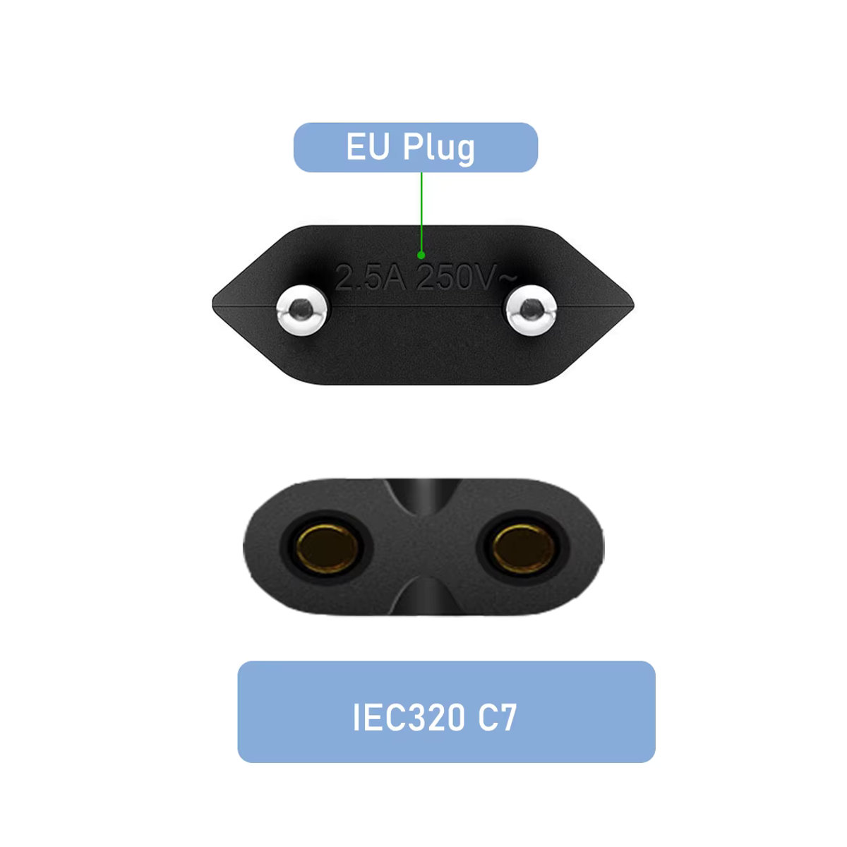 VBDWRM EU-Netzkabel mit 2-poligem Euro-Stecker auf Abbildung 8 IEC 320-C7 für Samsung-Fernseher, Drucker, Scanner und Kameras, Kupferleiter, Schwarz - Bild 3