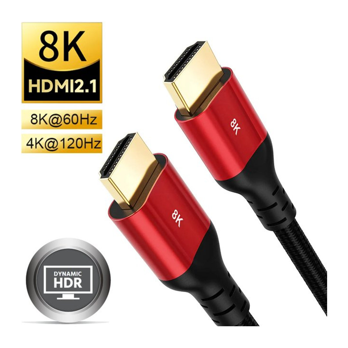 VBDWRM Ultra High Speed HDMI 2.1 Kabel für 8K 60Hz und 4K 120Hz in Schwarz und Rot - Bild 1