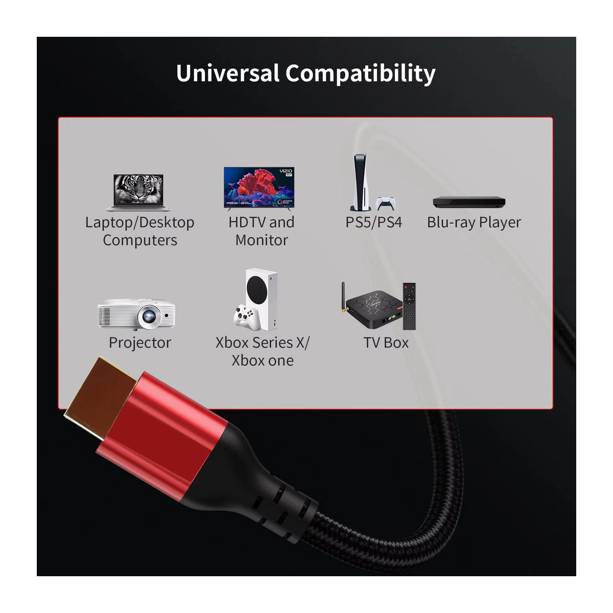 VBDWRM Ultra High Speed HDMI 2.1 Kabel für 8K 60Hz und 4K 120Hz in Schwarz und Rot - Bild 2