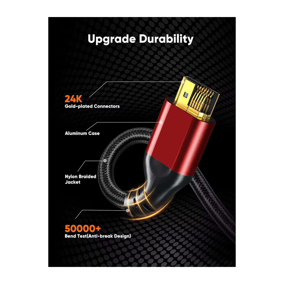 VBDWRM Ultra High Speed HDMI 2.1 Kabel für 8K 60Hz und 4K 120Hz in Schwarz und Rot - Bild 5
