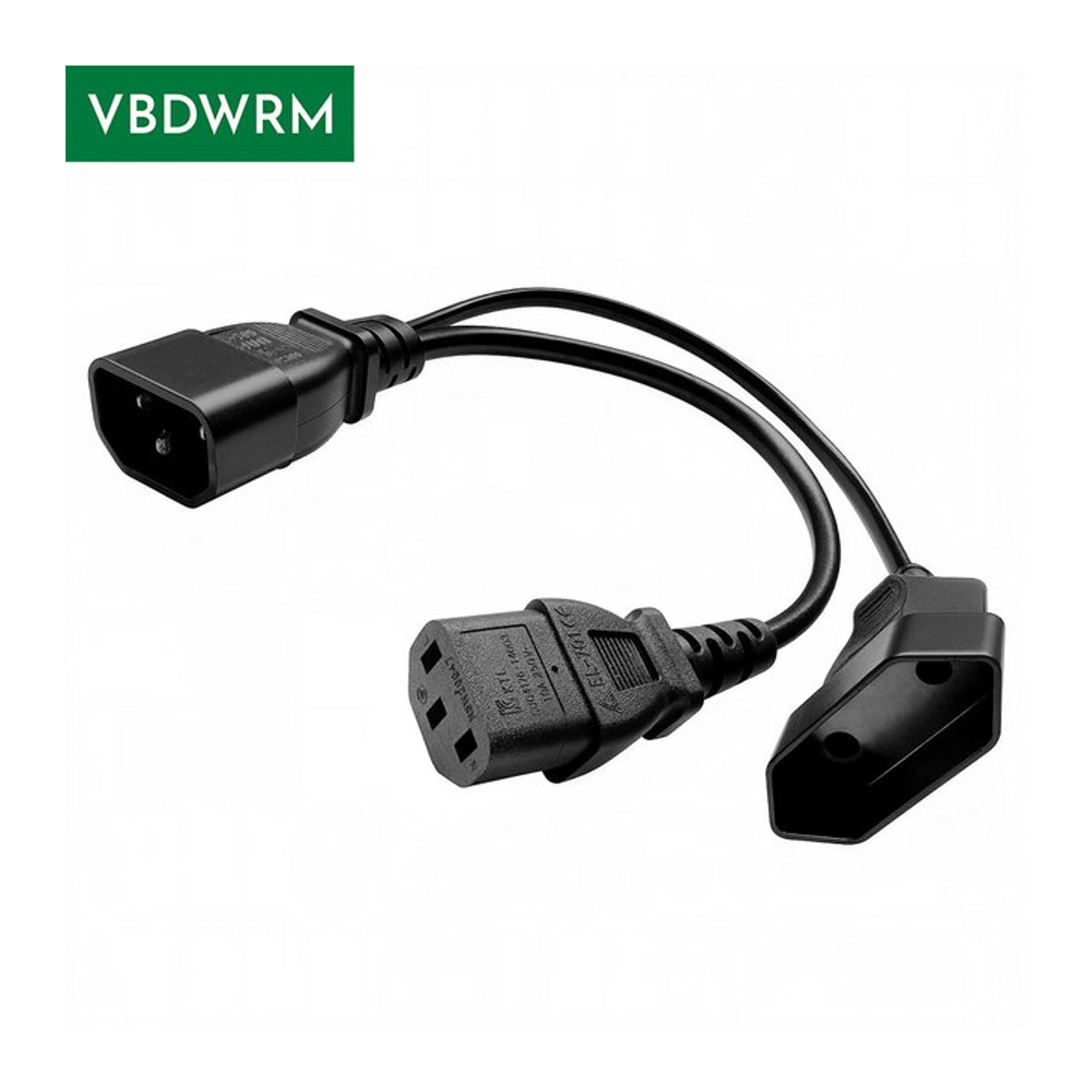 VBDWRM Y-Splitter AC-Netzkabel Schwarz, 3-polig IEC320 C14 auf C13 und europäisches CEE7/16 2-poliges weibliches Stromkabel aus reinem Kupfer für USV-PDU - Bild 1