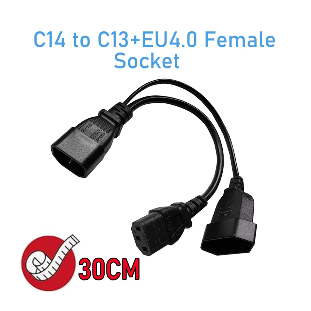 VBDWRM Y-Splitter AC-Netzkabel Schwarz, 3-polig IEC320 C14 auf C13 und europäisches CEE7/16 2-poliges weibliches Stromkabel aus reinem Kupfer für USV-PDU - Bild 2
