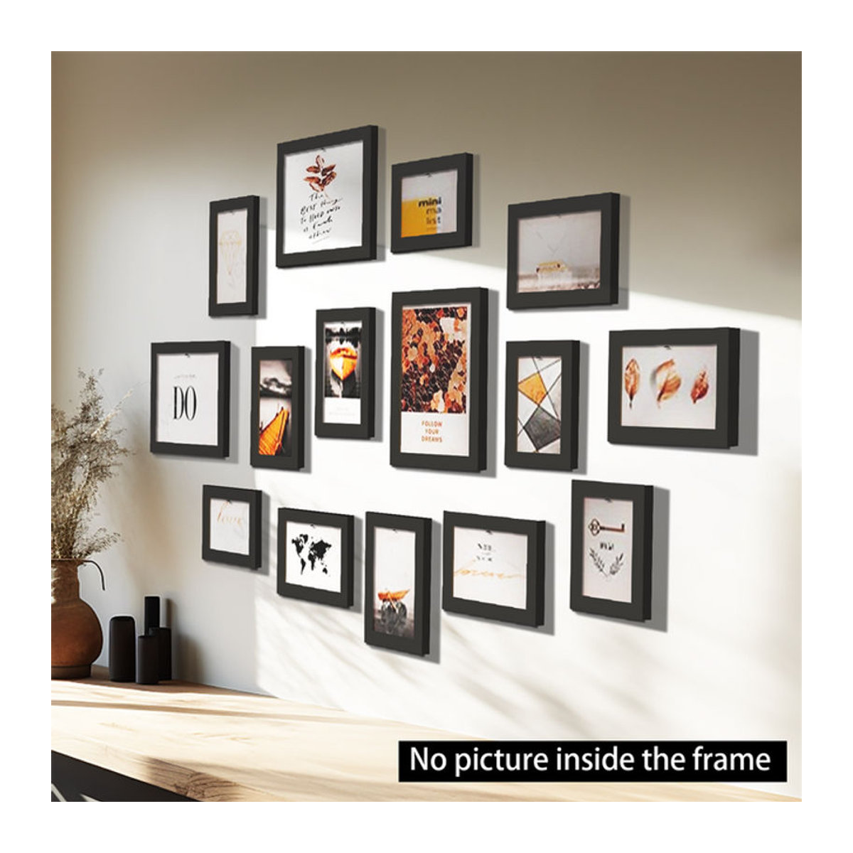 VCC 15er Set Bilderrahmen aus Holz für Wandmontage, rechteckig und modern, Schwarz und Weiß - Bild 1