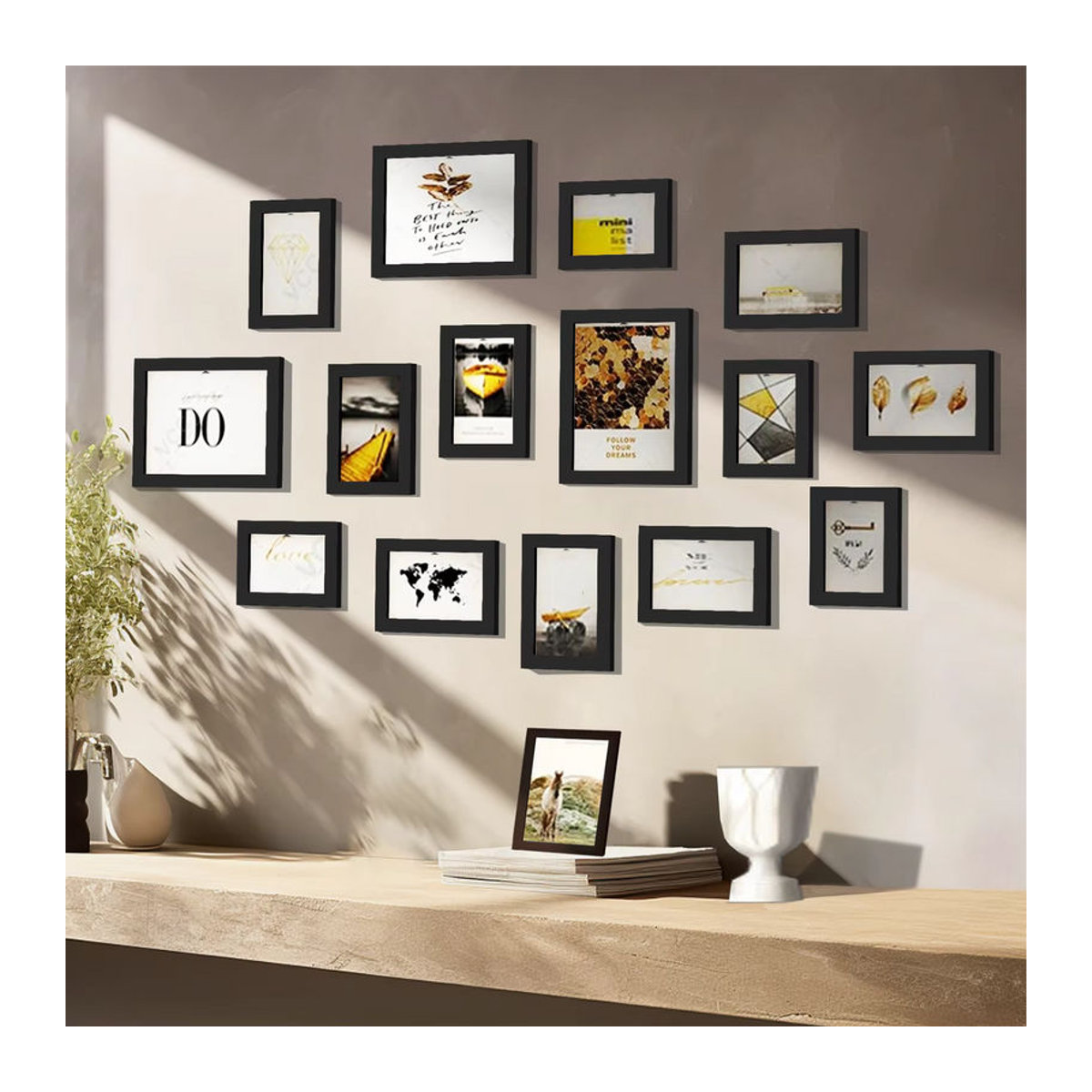 VCC 15er Set Bilderrahmen aus Holz für Wandmontage, rechteckig und modern, Schwarz und Weiß - Bild 4